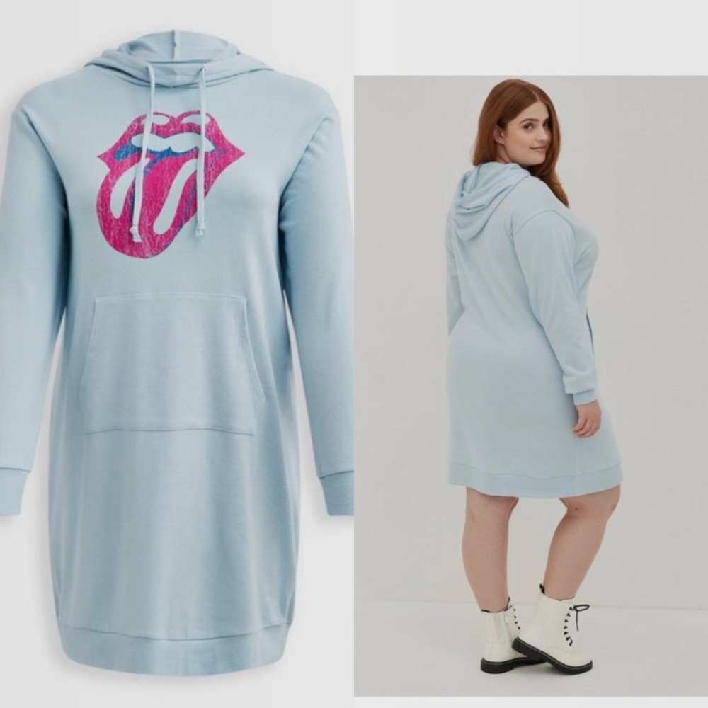 Torrid plus size Hoodie Dress The Rolling Stones Light Blue